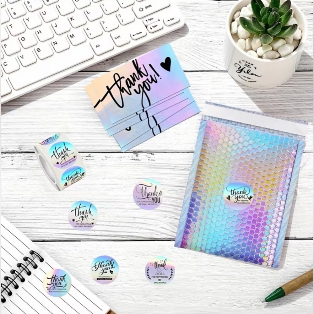 Small Business Holographic Thank You Shipping Bundle Card Stickers 560 pcs Lot - Picture 3 of 4